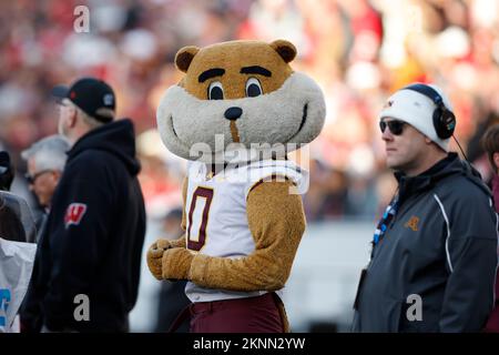 Madison, WI, États-Unis. 26th novembre 2022. La mascotte des Gophers d'or du Minnesota Goldy Gopher pendant le match de football NCAA entre les Gophers d'or du Minnesota et les Badgers du Wisconsin au stade Camp Randall de Madison, WISCONSIN. Darren Lee/CSM/Alamy Live News Banque D'Images