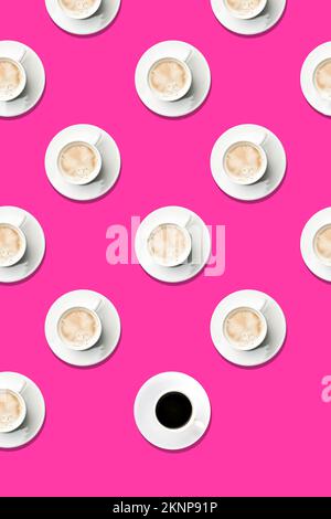 Encore plus contemporain avec des tasses de café sur fond rose Banque D'Images