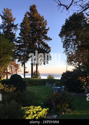 Beau lever de soleil sur la côte est de l'île de Vancouver, à Qualicum Bay, Colombie-Britannique, Canada Banque D'Images