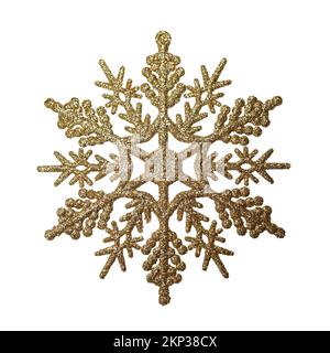 Décoration pailletée de neige dorée pour la décoration d'arbre de Noël avec passe-cheveux Banque D'Images