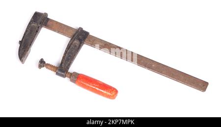 Outils à bois pour collier en métal ancien ou pour collier de serrage Joiner, isolés sur du blanc Banque D'Images