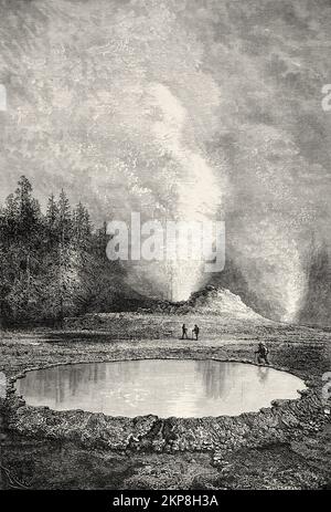 Château geyser. Parc national de Yellowstone, Wyoming, États-Unis. Le parc national américain par Ferdinand Vandeveer Hayden, Gustavus Cheyney Doane et Nathaniel Pitt Langford, 1870-1872 Banque D'Images