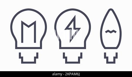 Lampe à incandescence, ampoules icônes de ligne. Idée créative. Lampe en forme de bougie. Illustration vectorielle plate isolée sur fond blanc. Illustration de Vecteur