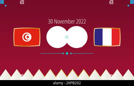 Match de football entre la Tunisie et la France, compétition internationale de football 2022. Icône versus. Illustration de Vecteur