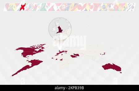 Agrandir la carte de l'Angleterre sélectionnée sur la carte du monde perspective, Infographics sur les participants au tournoi de football. Illustration vectorielle. Illustration de Vecteur