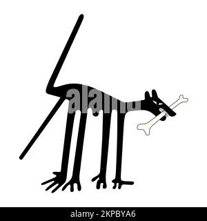 Le chien avec un os - paraphrase du célèbre geoglyphe le chien de Nazca Banque D'Images