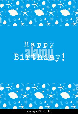Carte nautique d'été Vector avec coquillages, étoiles de mer sur fond bleu. Carte de vœux d'anniversaire Illustration de Vecteur