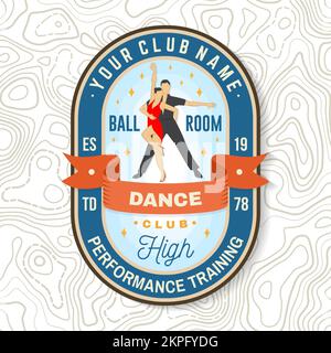 Salle de bal danse club de sport badges logo Patch. Concept pour chemise ou logo, imprimé, timbre ou tee-shirt. Autocollant DanceSport avec silhouette d'homme et de femme dansant Illustration de Vecteur