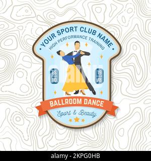 Salle de bal danse club de sport badges logo Patch. Concept pour chemise ou logo, imprimé, timbre ou tee-shirt. Autocollant de sport de danse avec silhouette d'homme et de femme. Vecteur Illustration de Vecteur