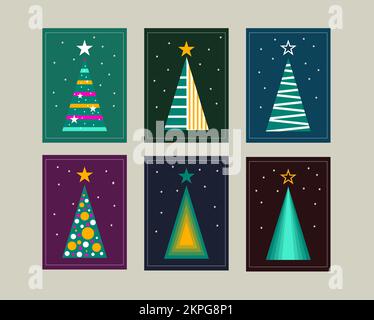 Ensemble d'arbres de Noël, éléments décoratifs de Noël pour les invitations en papier à la fête Illustration de Vecteur