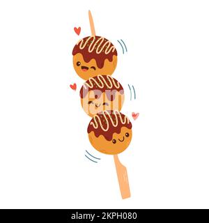 Takoyaki vecteur alimentaire asiatique. Takoyaki mignon sur fond blanc. Espace libre pour le texte. Illustration de Vecteur