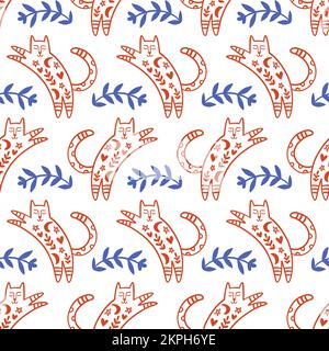 Motif sans coutures pour chats Folk art tendance Illustration de Vecteur
