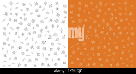 Motif de feuilles d'automne isolé sur fond orange et blanc. illustration vectorielle Illustration de Vecteur