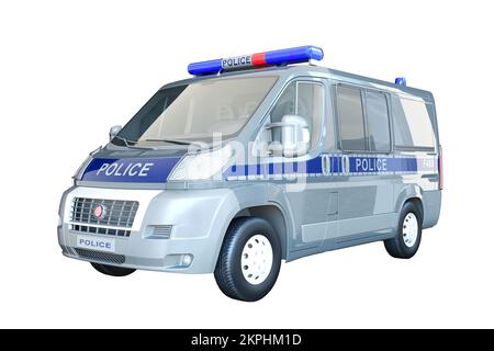 Voiture de police isolée sur fond blanc. Rendu 3D, illustration du modèle 3D. Banque D'Images