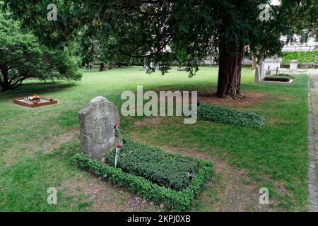 Pierre tombale de Jorge Luis Borges, Cimetière des Rois (Cimetière des Rois), Plainpalais, Genève, Suisse Banque D'Images