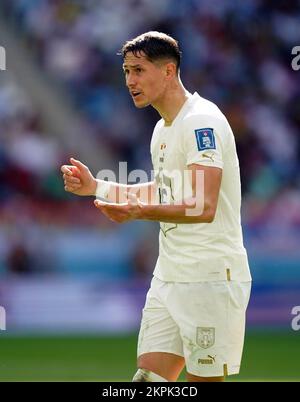 Sasa Lukic de Serbie lors du match G de la coupe du monde de la FIFA au stade Al Janoub à Al Wakrah, au Qatar. Date de la photo: Lundi 28 novembre 2022. Banque D'Images