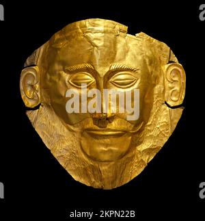 Le masque d'Agamemnon, un masque funéraire en or de Mycènes, 16e siècle av. J.-C., Musée archéologique national, Athènes, Grèce Banque D'Images