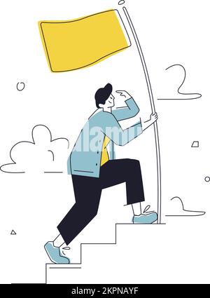 Illustration vectorielle d'un homme marchant avec un drapeau - concept de réussite Illustration de Vecteur