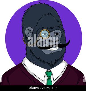 Gorilla avec un monocle dans un concept de NFT de combinaison. Illustration vectorielle Illustration de Vecteur