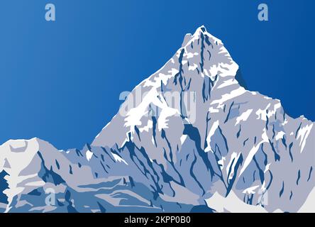 Illustration vectorielle du mont Machapuchare ou Machhapuchhare, chaîne Annapurna, montagnes de l'Himalaya du Népal Illustration de Vecteur