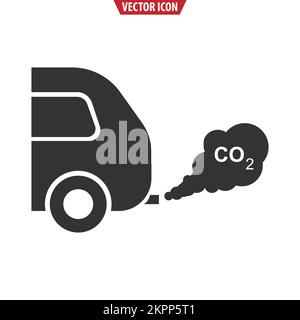 Icône Silhouette noire d'échappement de voiture CO2. Concept de pollution de l'environnement. Illustration vectorielle isolée sur fond blanc. Illustration de Vecteur