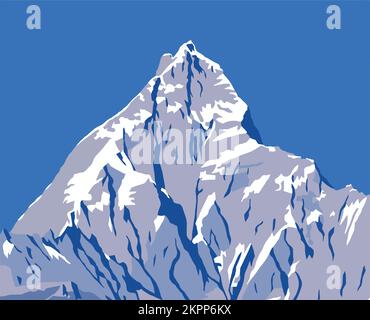 Illustration vectorielle du mont Machapuchare ou Machhapuchhare, chaîne Annapurna, montagnes de l'Himalaya du Népal Illustration de Vecteur