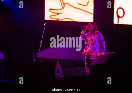 Bogota, Colombie. 27th novembre 2022. Le groupe argentin « Kumbia Queers » se produit lors du retour du festival de musique « Rock al Parque », le plus grand festival de rock d'amérique latine et le troisième plus grand festival de rock du monde, à Bogota, Colombie, 27 novembre 2022. (Photo par Sebastian Barros/NurPhoto) crédit: NurPhoto/Alay Live News Banque D'Images