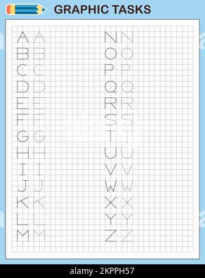 Tâches graphiques par cellules. Alphabet anglais pour les enfants. Illustration de Vecteur