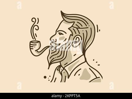 Illustration d'art vintage de l'homme fumant avec pipe de cigarette Illustration de Vecteur