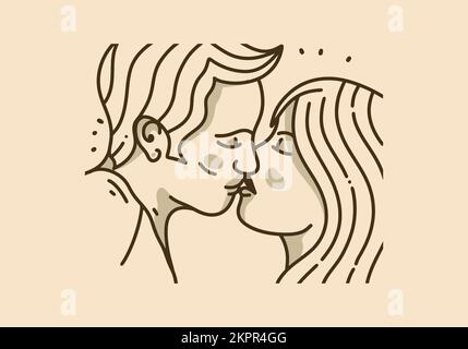 Illustration artistique vintage de l'homme et de la femme embrassant Illustration de Vecteur