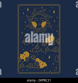 Carte d'or esthétique Tarot. Motif Tarot occulte pour couvercles de cartes oracle. Illustration vectorielle isolée sur fond bleu Illustration de Vecteur