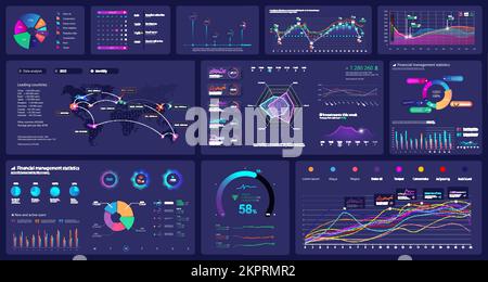 Magnifique tableau de bord avec interface utilisateur en dégradé, UX, ÉLÉMENTS DE KIT Illustration de Vecteur