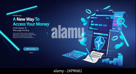 Gestion des services bancaires en ligne à partir d'un téléphone mobile. 3D Banque Illustration de Vecteur