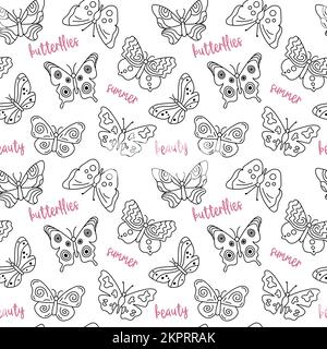 Motif papillons. Arrière-plan sans couture avec insectes volants. Impression noir et blanc. Illustration vectorielle répétée pour les modèles, textile, tissu, W Illustration de Vecteur