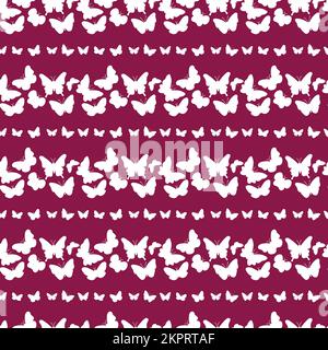 Motif silhouettes papillons. Arrière-plan sans couture avec insectes volants. Illustration vectorielle répétée pour les motifs estivaux et romantiques, textile, tissu, Illustration de Vecteur