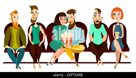 Les gens s'assoient sur une chaise de cinéma pour regarder un film vectoriel Illustration de Vecteur