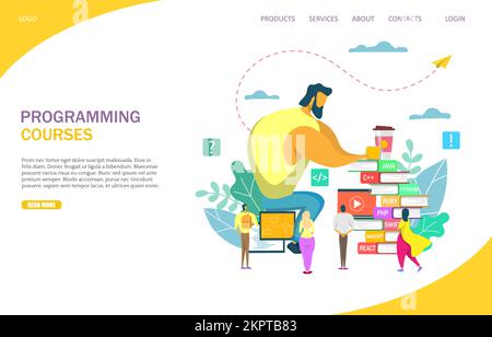 Modèle de conception de page d'arrivée de site Web vectoriel de cours de programmation Illustration de Vecteur