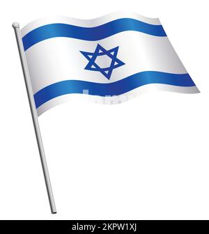 Drapeau israélien d'israël volant agitant sur le vecteur de soie flagpole isolé sur fond blanc Illustration de Vecteur