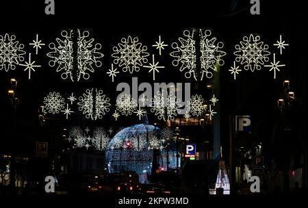 Lumières de Noël dans la ville de Vigo, Espagne Banque D'Images