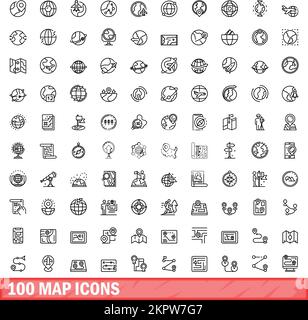 100 icônes de carte définies. Illustration de 100 icônes de carte ensemble de vecteurs isolés sur fond blanc Illustration de Vecteur