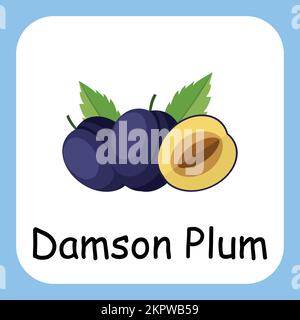 Damson Plum clip Art, Illustration pour enfants, dessin animé fruit illustration Illustration de Vecteur