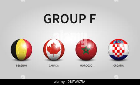 Qatar tournoi de la coupe du monde de football de la fifa 2022 . Groupe F étages . Football avec drapeau de pays . Vecteur . Illustration de Vecteur