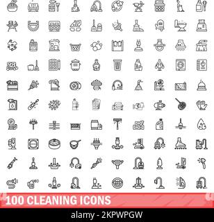 100 icônes de nettoyage définies. Illustration de 100 icônes de nettoyage ensemble de vecteurs isolé sur fond blanc Illustration de Vecteur