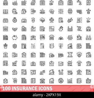 ensemble de 100 icônes d'assurance. Illustration de 100 icônes d'assurance ensemble de vecteur isolé sur fond blanc Illustration de Vecteur