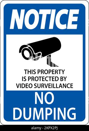 Avis pas de dumping, propriété protégée par un panneau de surveillance vidéo Illustration de Vecteur