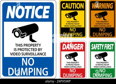 Avertissement : pas de dumping, propriété protégée par un panneau de surveillance vidéo Illustration de Vecteur