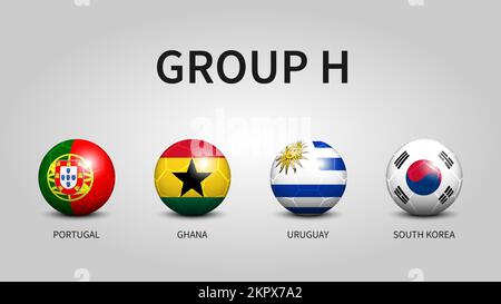 Qatar tournoi de la coupe du monde de football de la fifa 2022 . Groupe H étages . Football avec drapeau de pays . Vecteur . Illustration de Vecteur