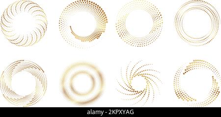 Motif en demi-teinte doré à motifs en pointillés. Forme de cercle de cadre décoratif. Éléments graphiques abstraits dorés, décor luxueux et élégant vectoriel. Futuriste créatif Illustration de Vecteur