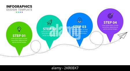 Modèle d'infographie avec icônes et 4 options ou étapes. Peut être utilisé pour la mise en page de flux de travail, le diagramme, la bannière, la conception Web. Illustration vectorielle Illustration de Vecteur