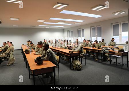 ÉTATS-UNIS Soldats de l'armée affectés au 3rd Brigade Engineer Battalion, 3rd Armored Brigade combat Team, 1st Cavalry Division en partenariat avec 588th Brigade Engineer Battalion, 3rd Armored Brigade combat Team, 1st infanterie Division, 4th Engineer Battalion, 36th Engineer Brigade, 9th Engineer Brigade 3rd infanterie Division, 44th Engineer Company, Kentucky Army Reserve, Formation principale sur les infractions 9 novembre 2022. Au cours de l'entraînement, les soldats des unités multiples ont également discuté de différents avantages et inconvénients de ces pièces d'équipement pour une meilleure compréhension de la façon d'employer et d'utiliser le pont d'assaut interarmées Banque D'Images